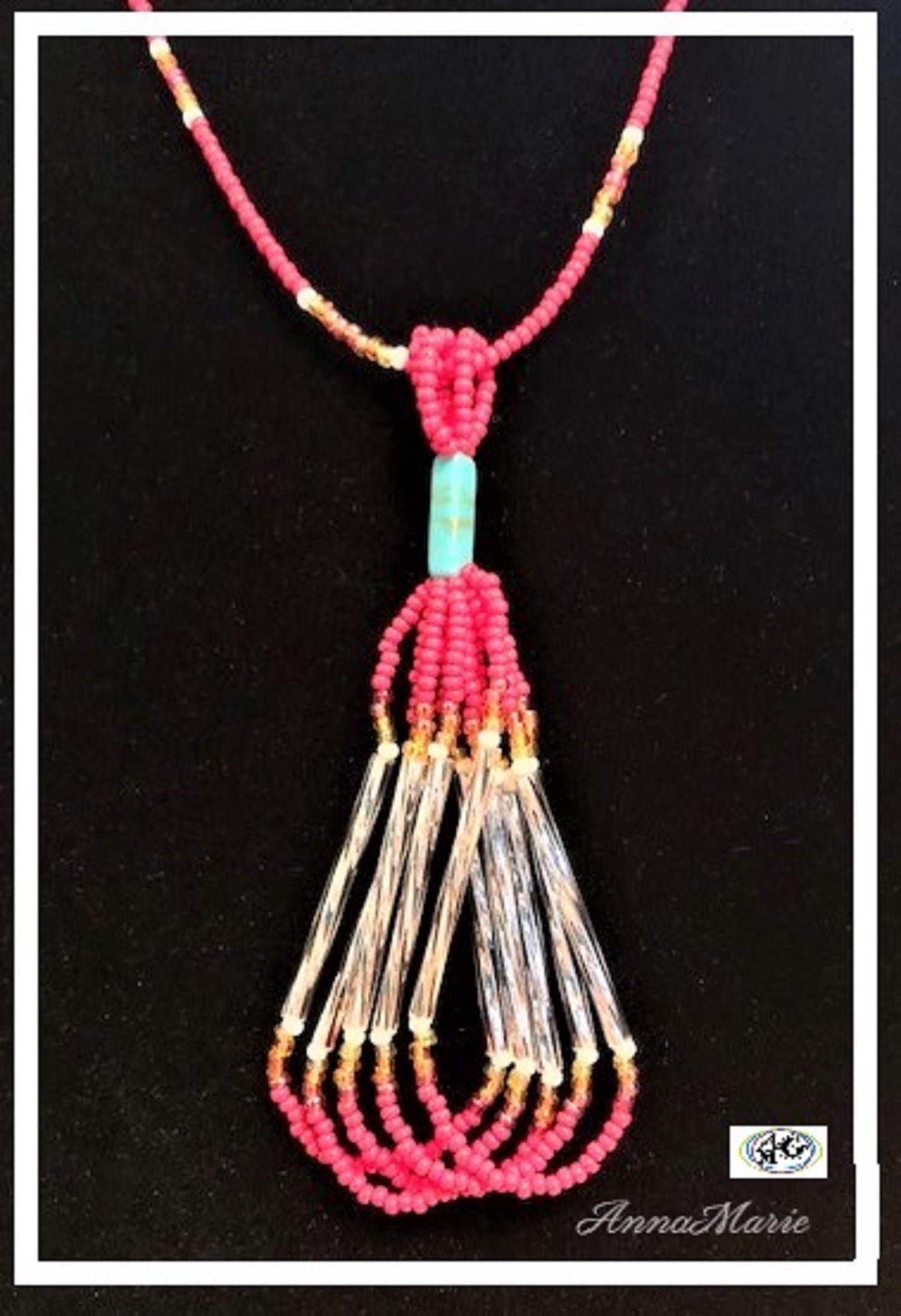 Tassel Bead Necklace Set with Rainbow and Red Seed Beads