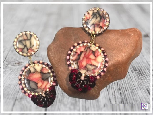 Beaded Earrings with Sequin Flower and Rhinestones