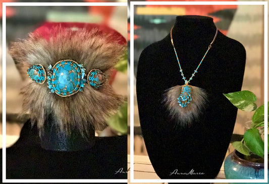 Faux Turquoise Bead Bracelet and Necklace