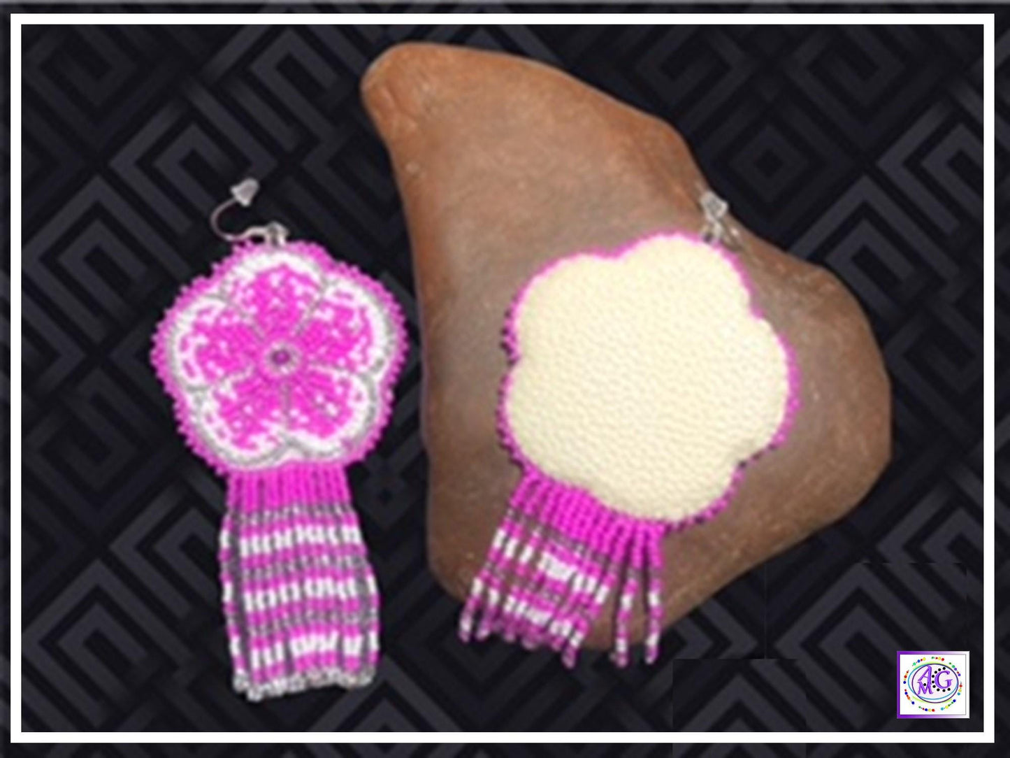 Pink Beaded Blooming Flower Fringe Earrings