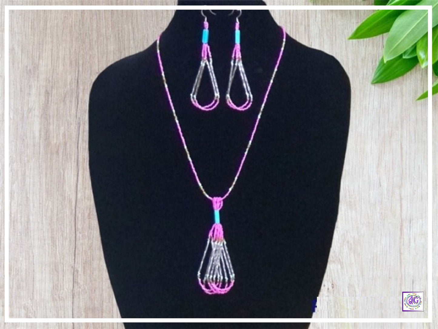 Tassel Beaded Necklace Set Rainbow and Pink Seed Beads