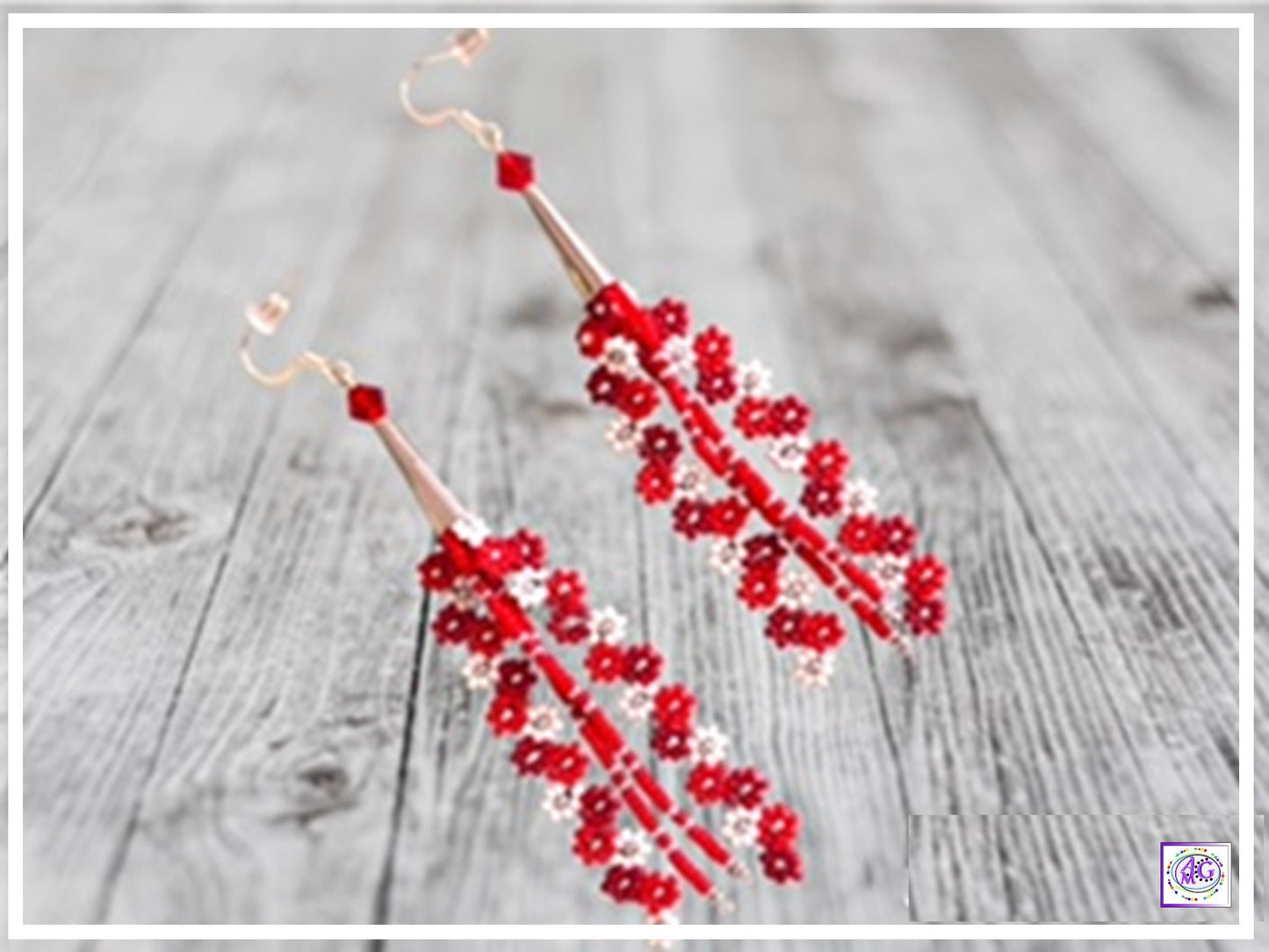 Red Beaded Daisy Flower Earrings