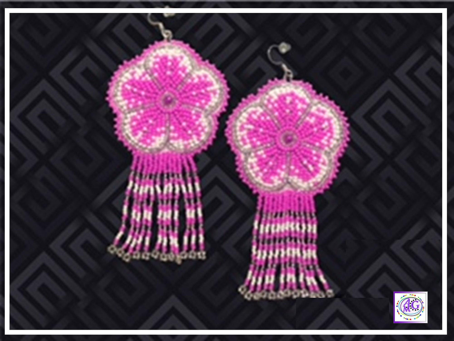 Pink Beaded Blooming Flower Fringe Earrings