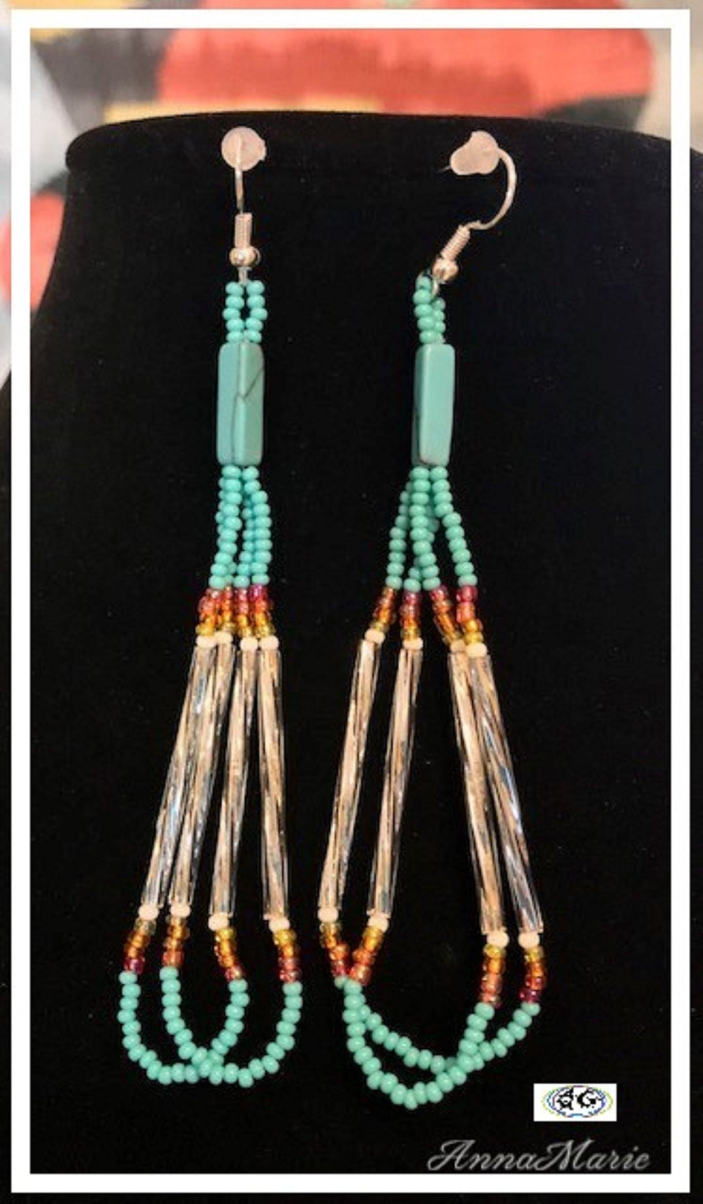 Tassel Bead Necklace Set with Rainbow and Turquoise Seed Beads