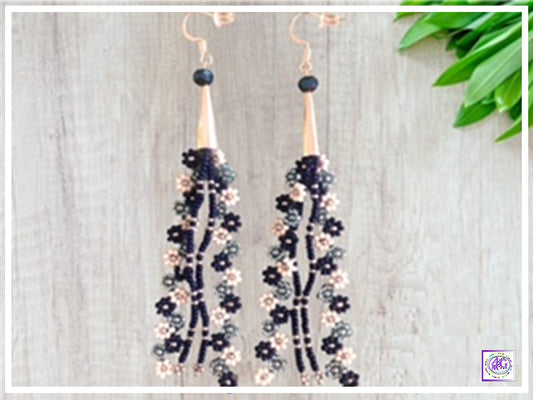 Cobalt Blue Beaded Daisy Flower Earrings