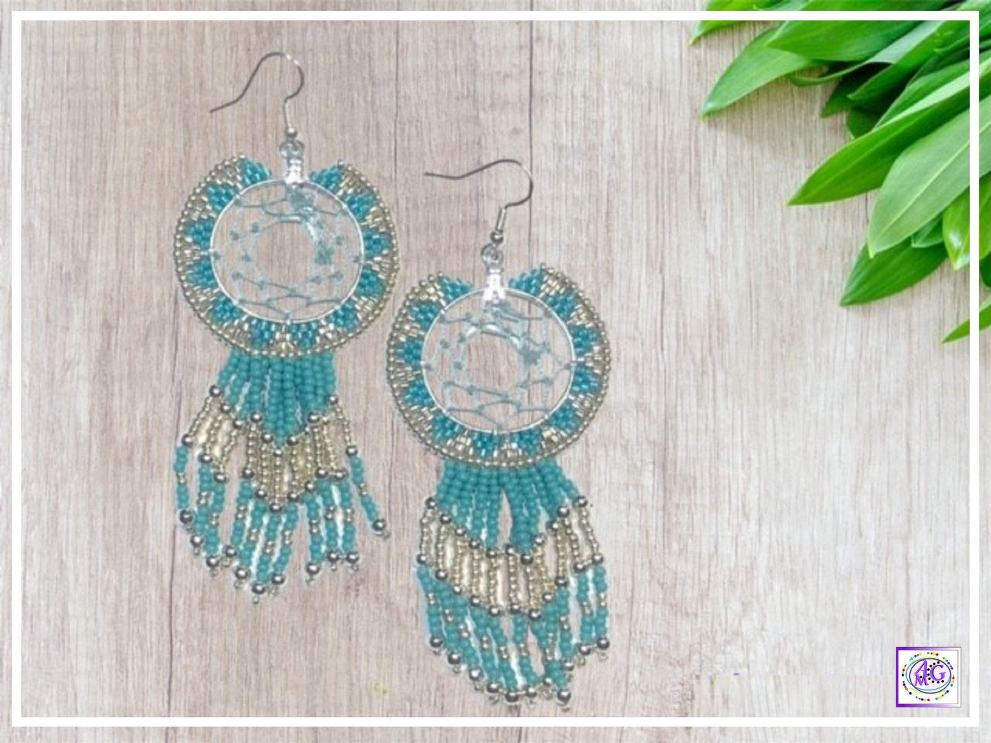 Teal Beaded Dreamcatcher Earrings