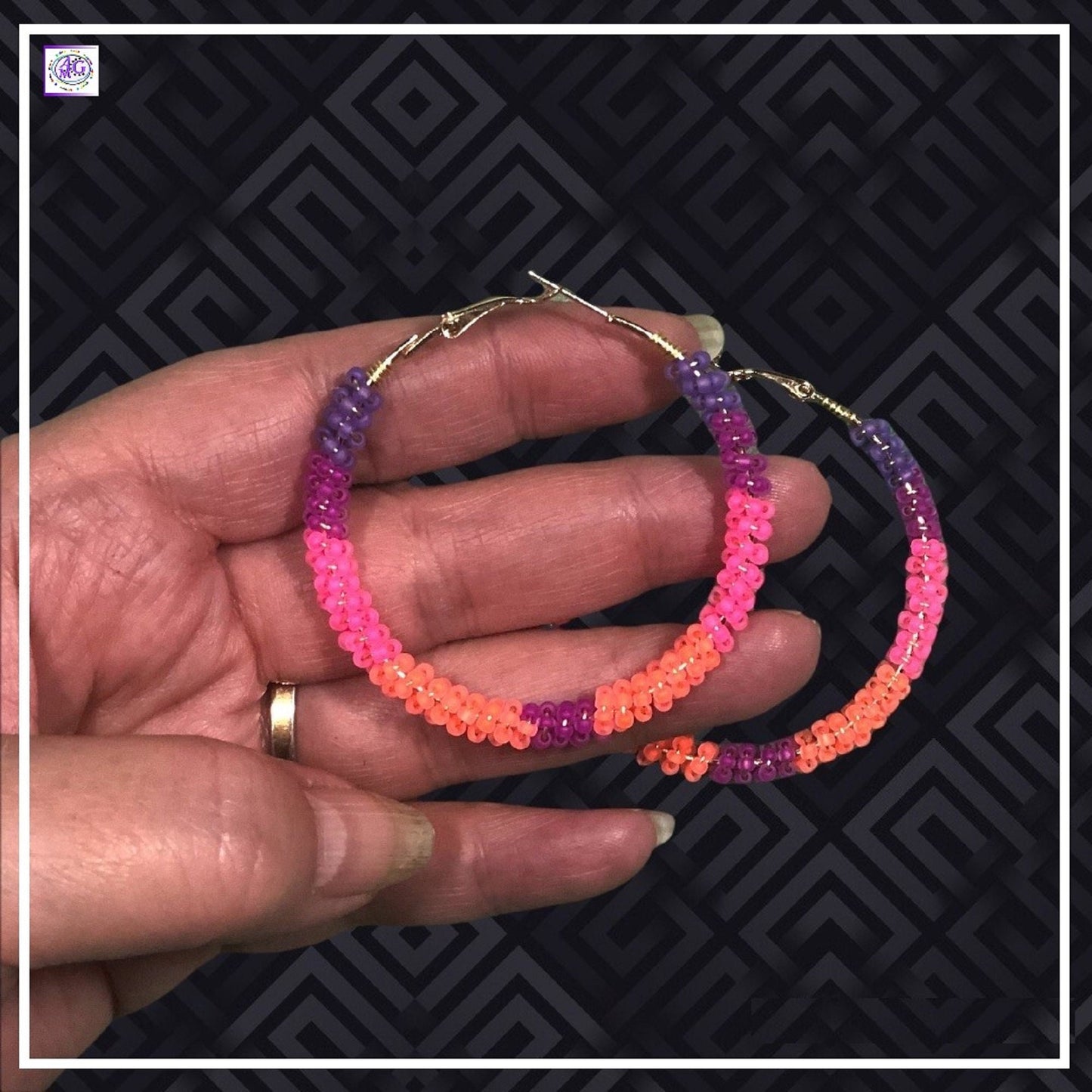 Luminous Neon Beaded Hoop Earrings 2"