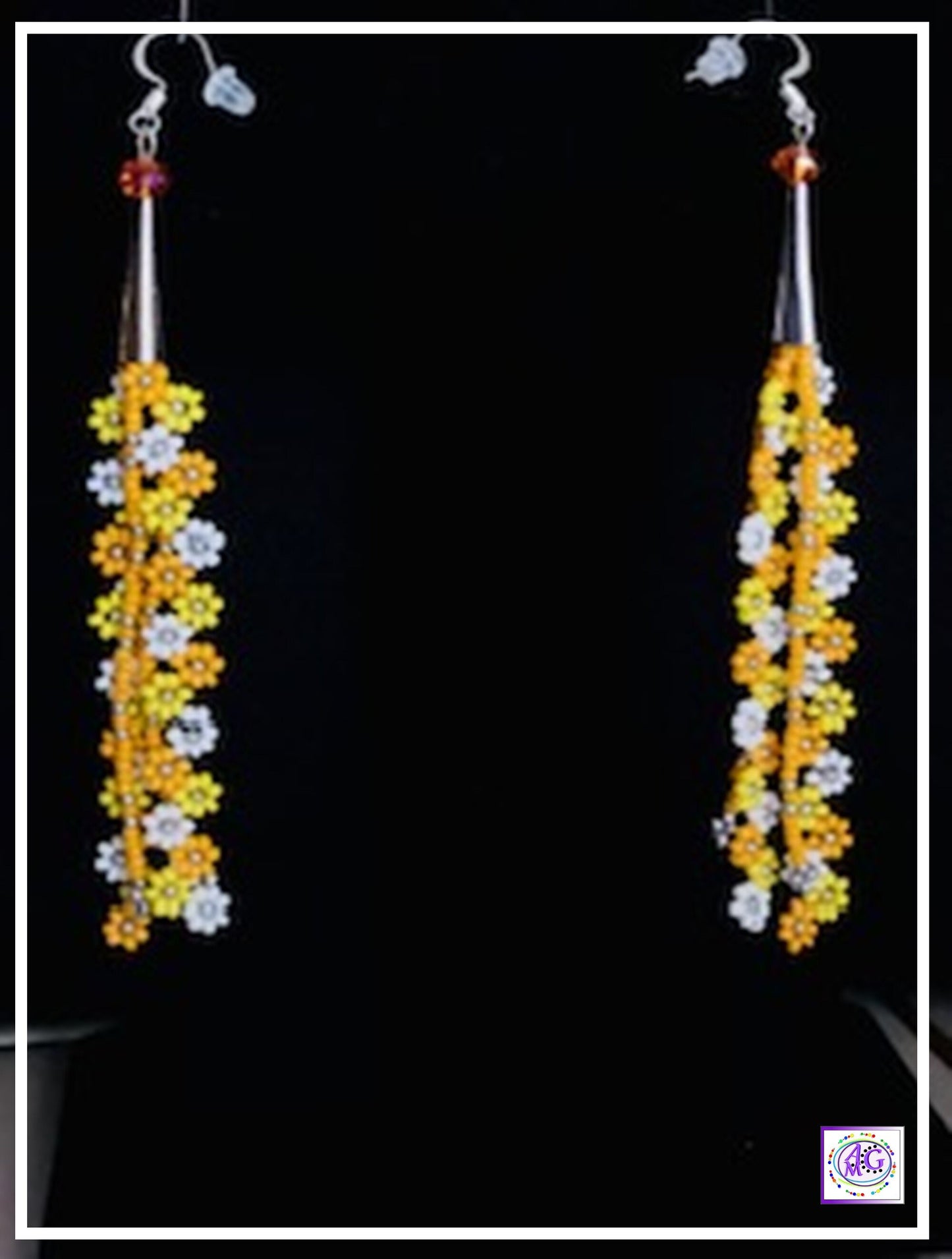 Yellow Beaded Daisy Flower Earrings