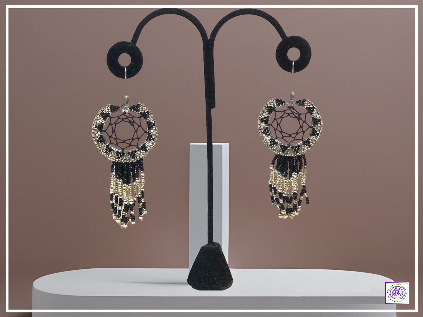 Black Beaded Dreamcatcher Earrings