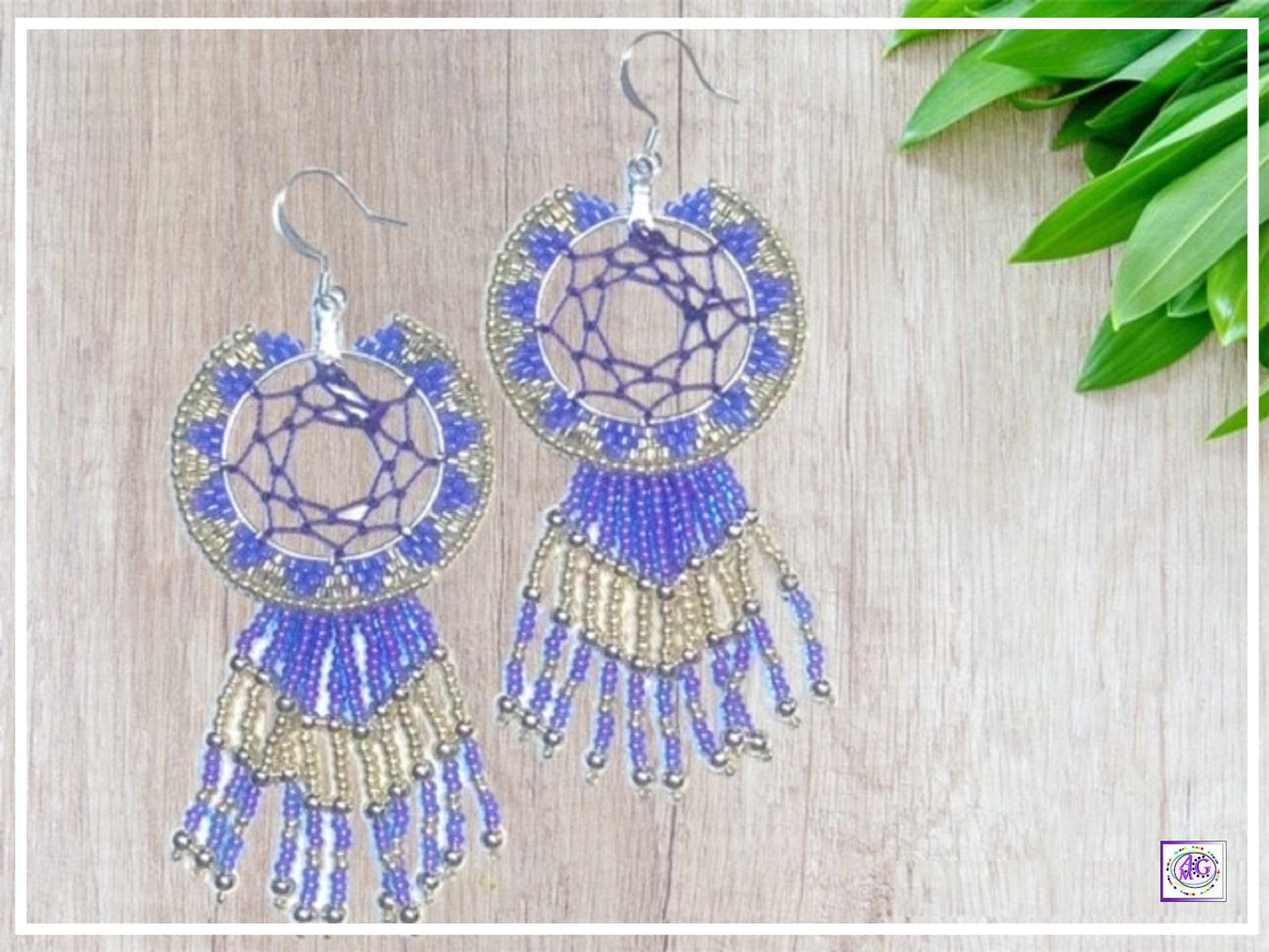 Purple Beaded Dreamcatcher Earrings