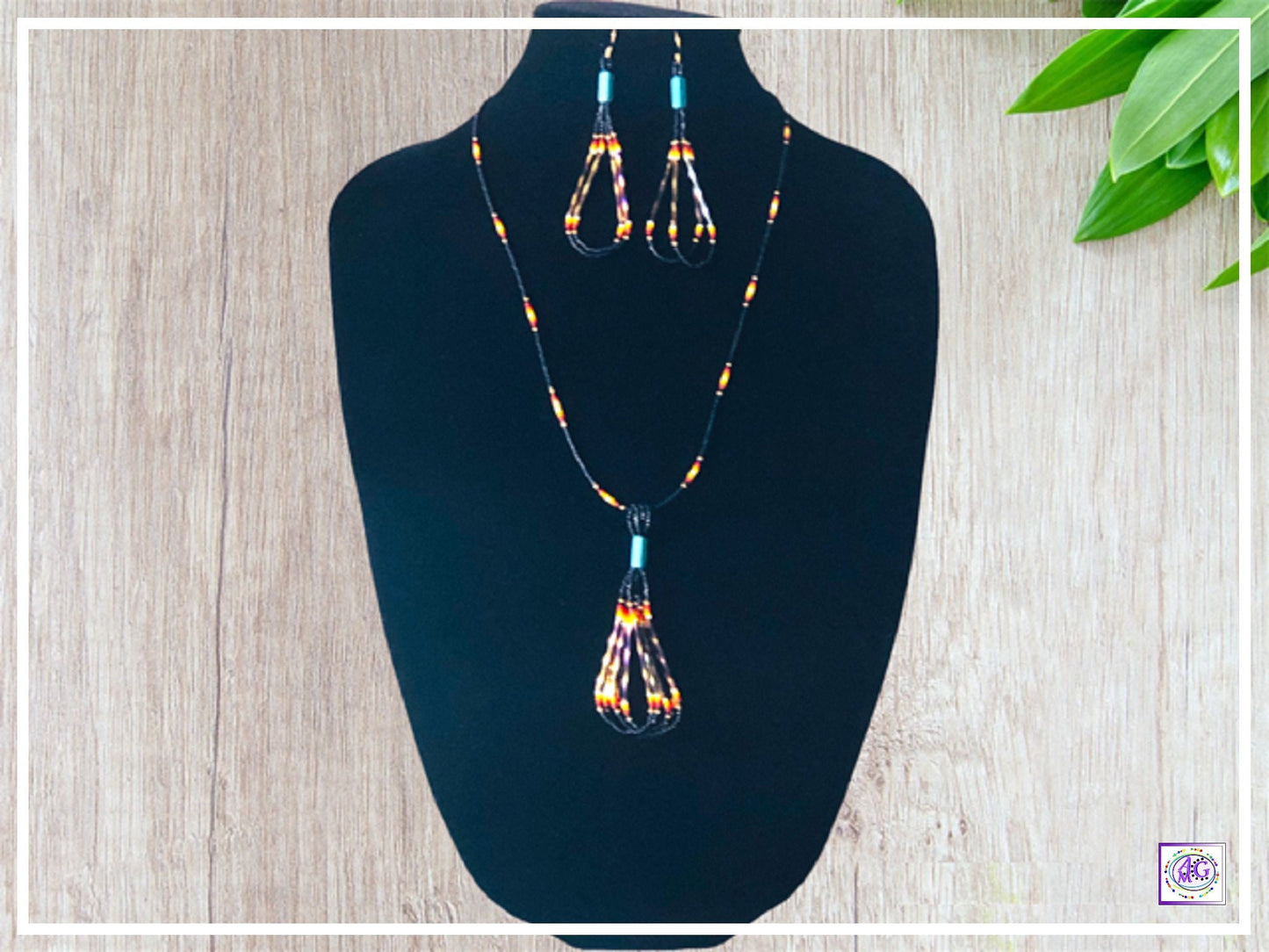 Tassel Bead Necklace Set with Rainbow and Black Seed Beads