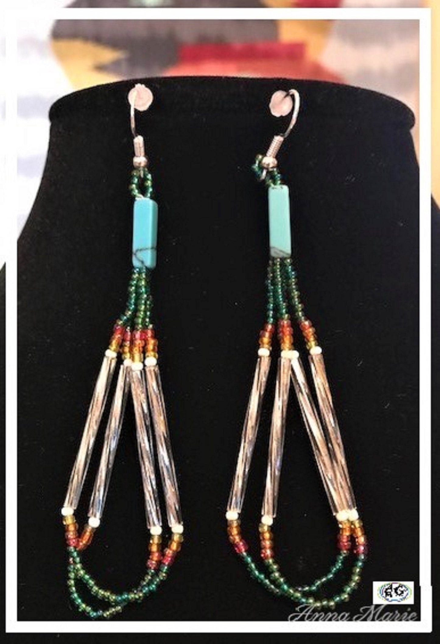 Tassel Bead Necklace Set with Rainbow and Green Seed Beads