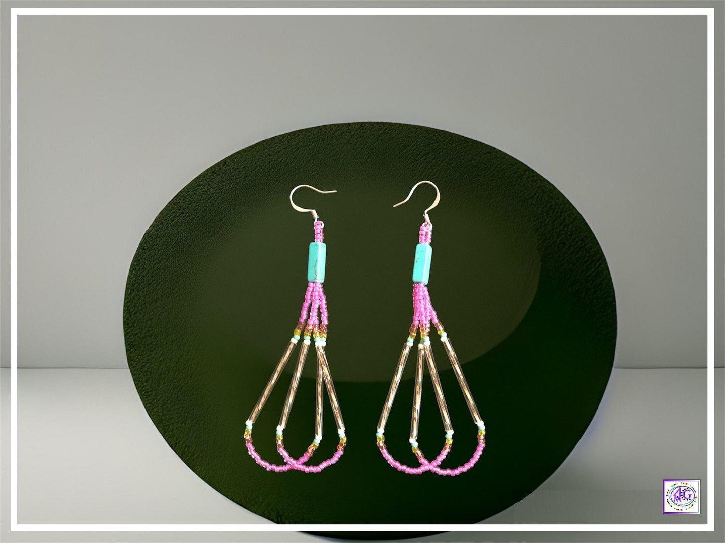 Tassel Beaded Necklace Set Rainbow and Pink Seed Beads