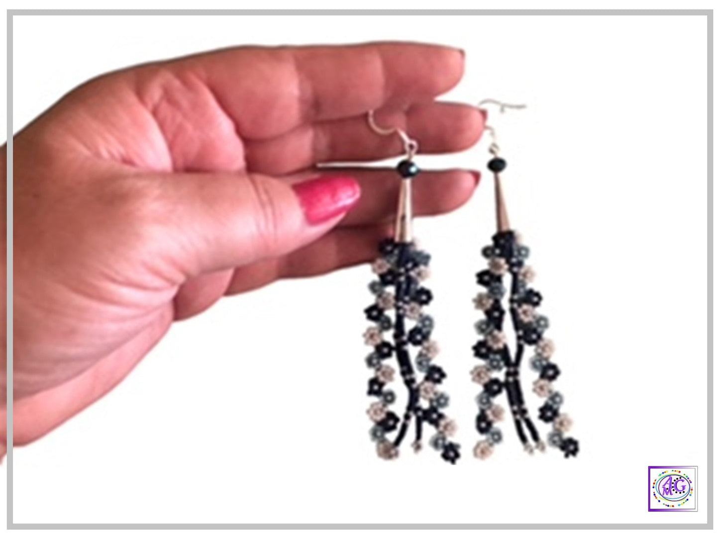 Cobalt Blue Beaded Daisy Flower Earrings