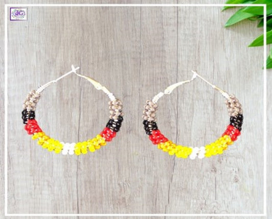 Grey Beaded Hoop Earrings 1 1/2"