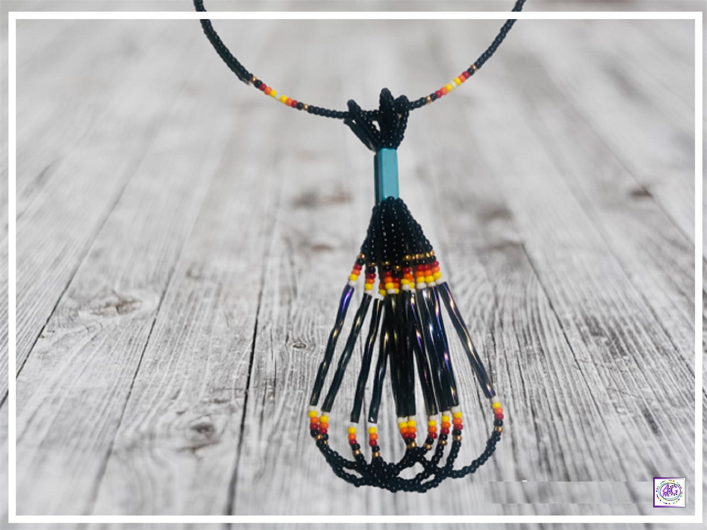 Tassel Bead Necklace Set with Rainbow and Black Seed Beads