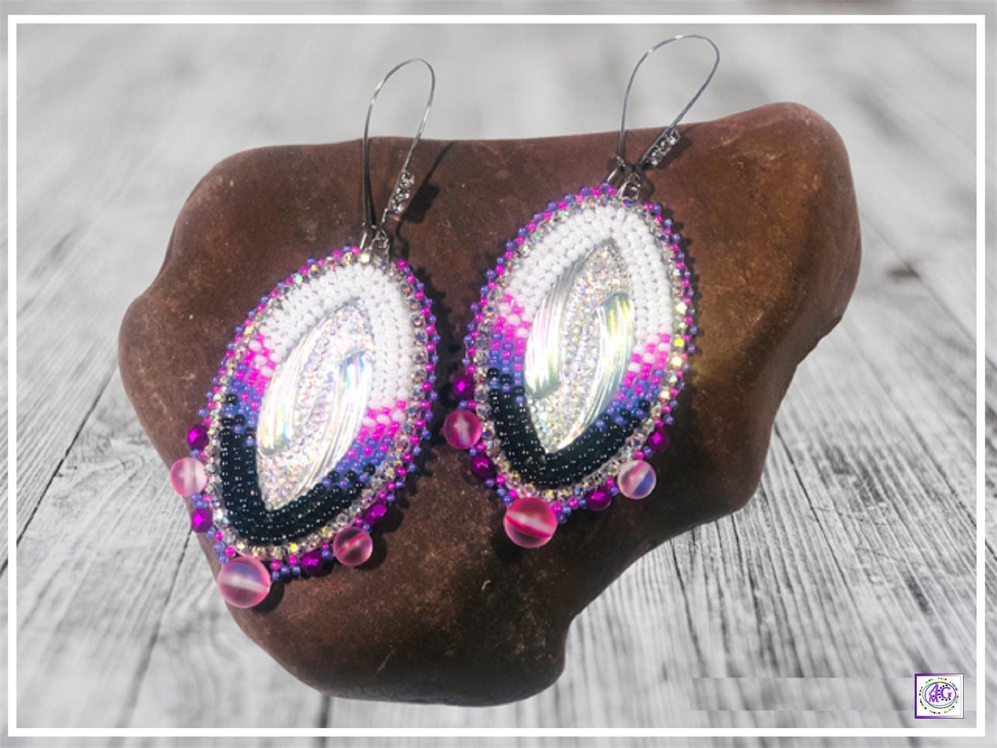 Pink Beaded Marquise Earrings