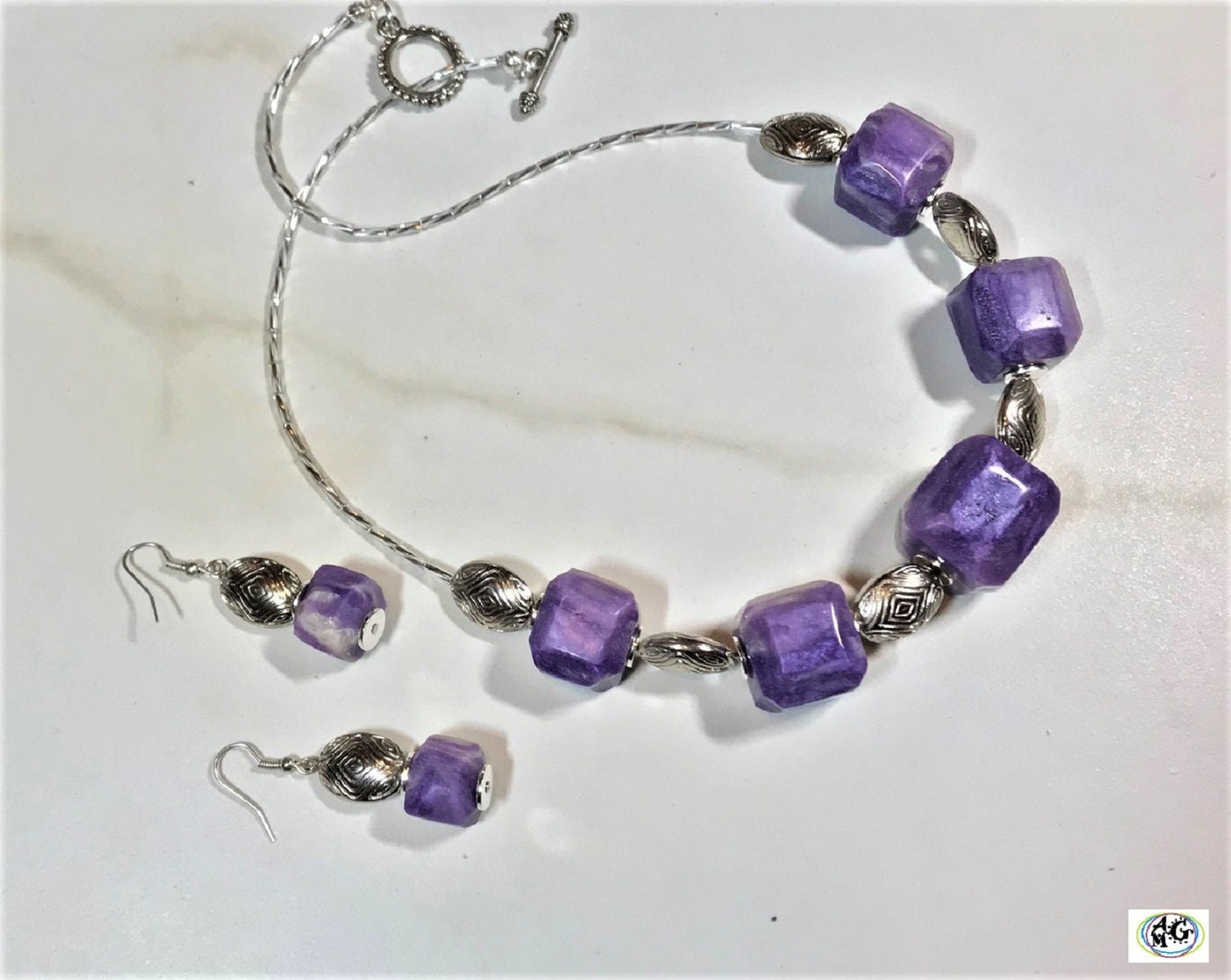 Faux Amethyst and Silver Jewelry Set