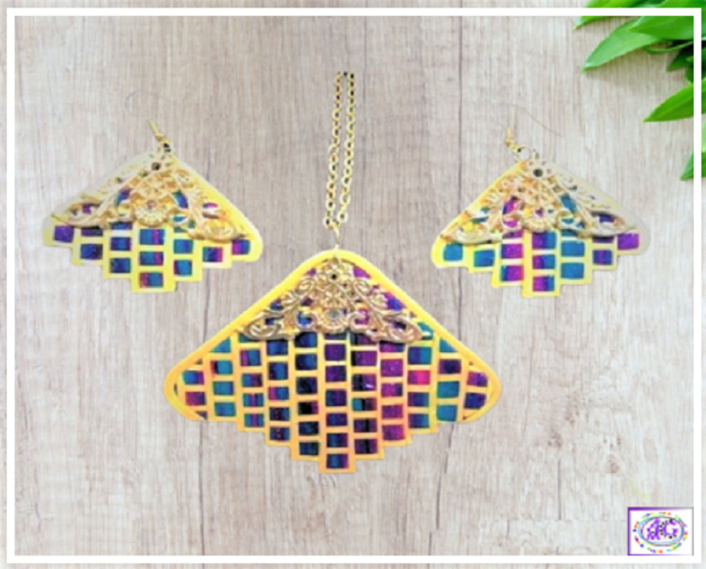 Bargello Necklace and Earrings Set in Multi Colors