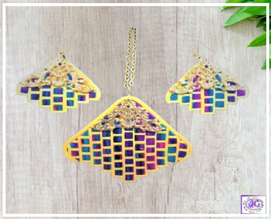Bargello Necklace and Earrings Set in Multi Colors