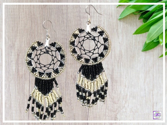 Black Beaded Dreamcatcher Earrings