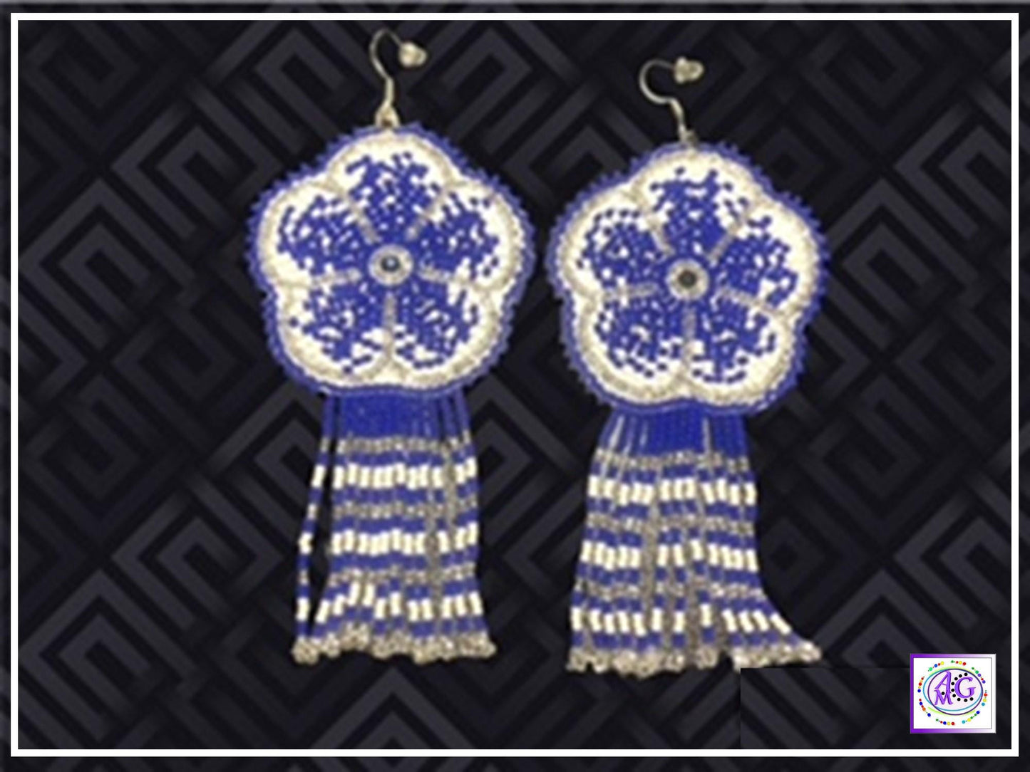 Blue Beaded Blooming Flower Fringe Earrings