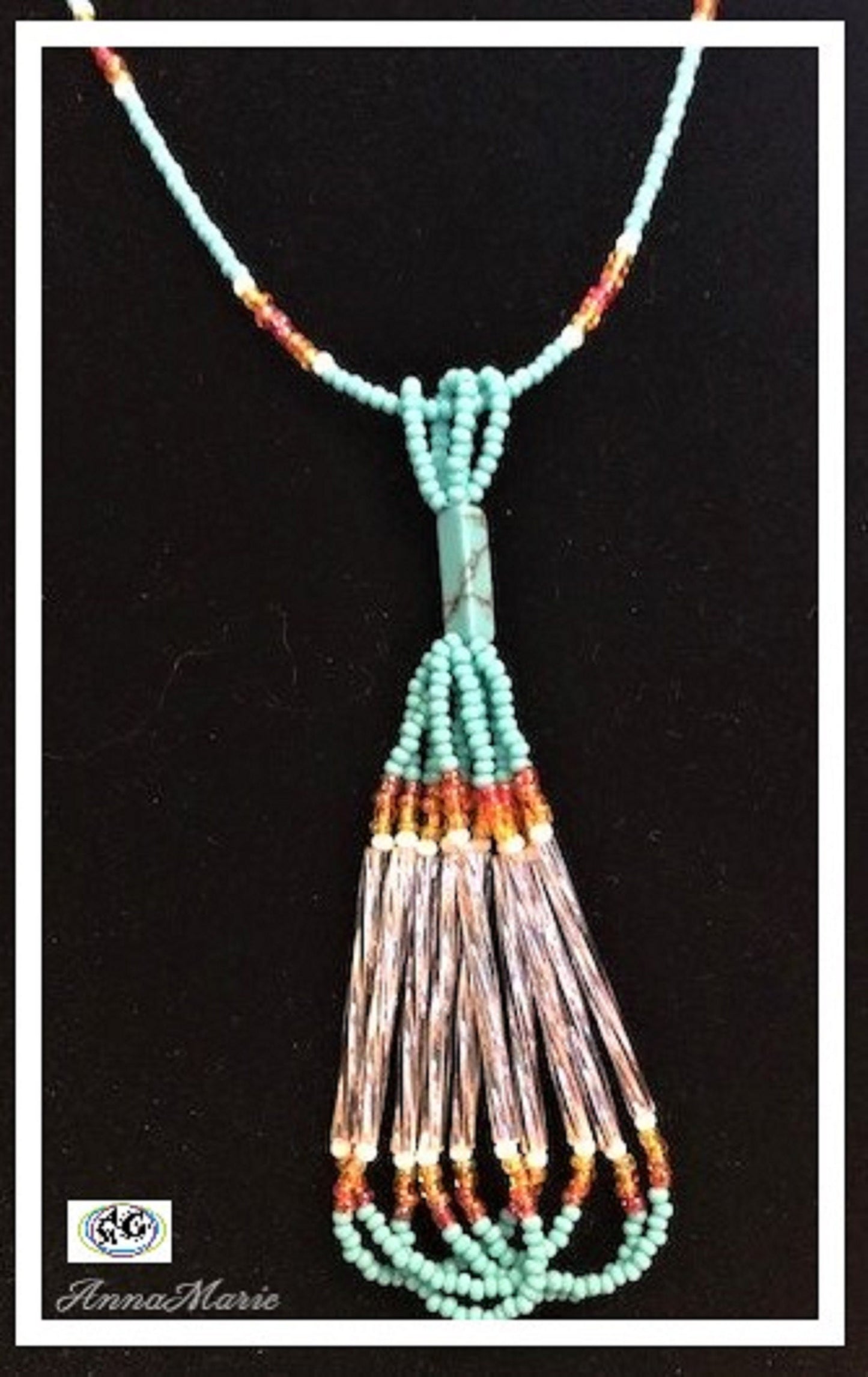 Tassel Bead Necklace Set with Rainbow and Turquoise Seed Beads