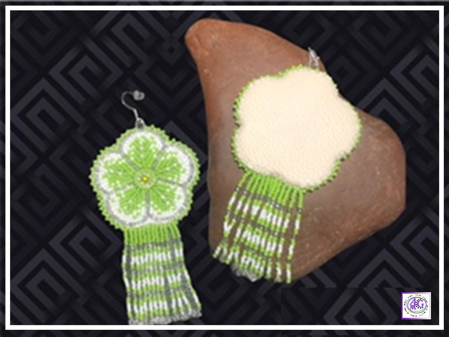 Lime Beaded Blooming Flower Fringe Earrings