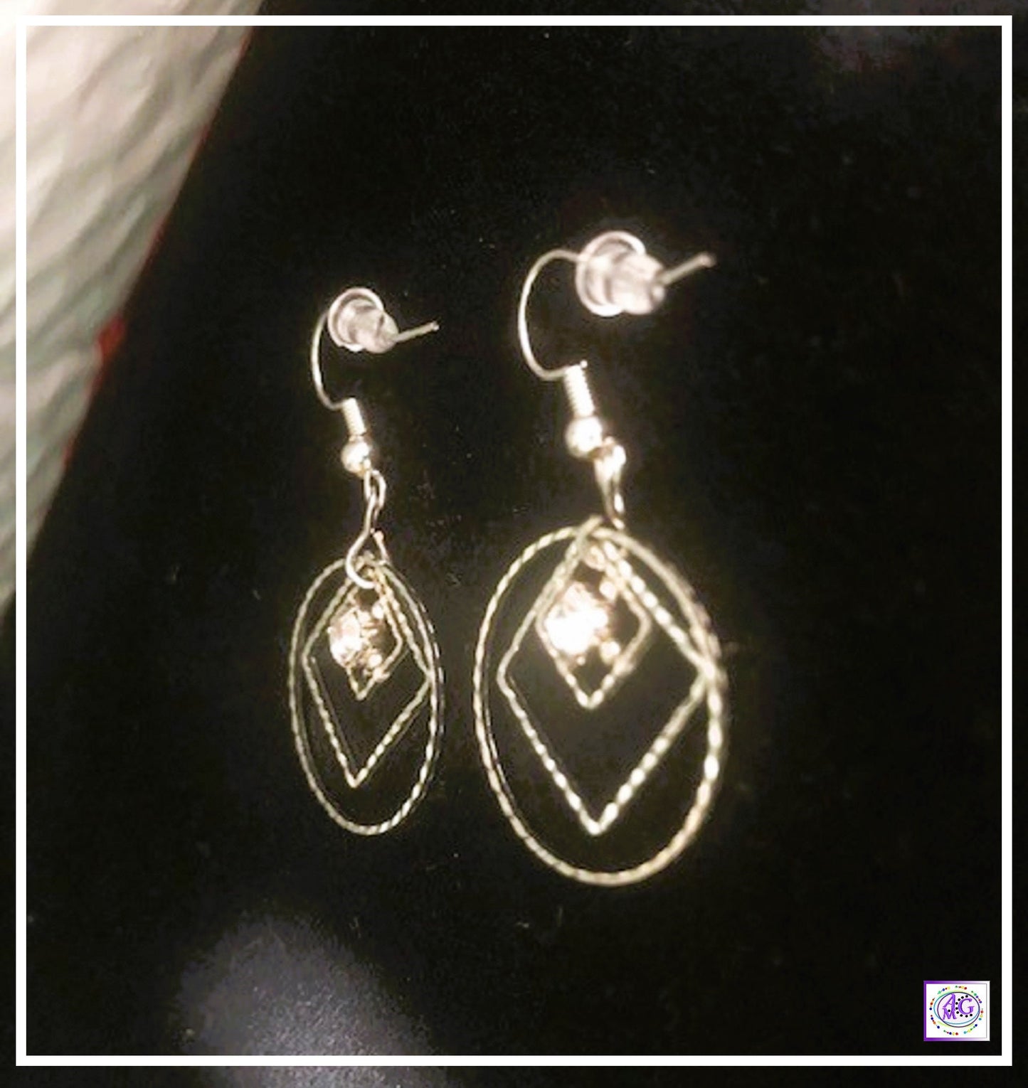 Silver Dangle Earrings with Rhinestone