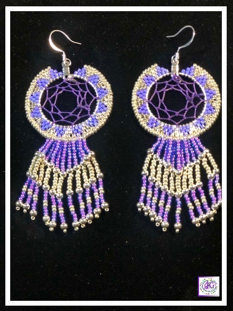 Purple Beaded Dreamcatcher Earrings