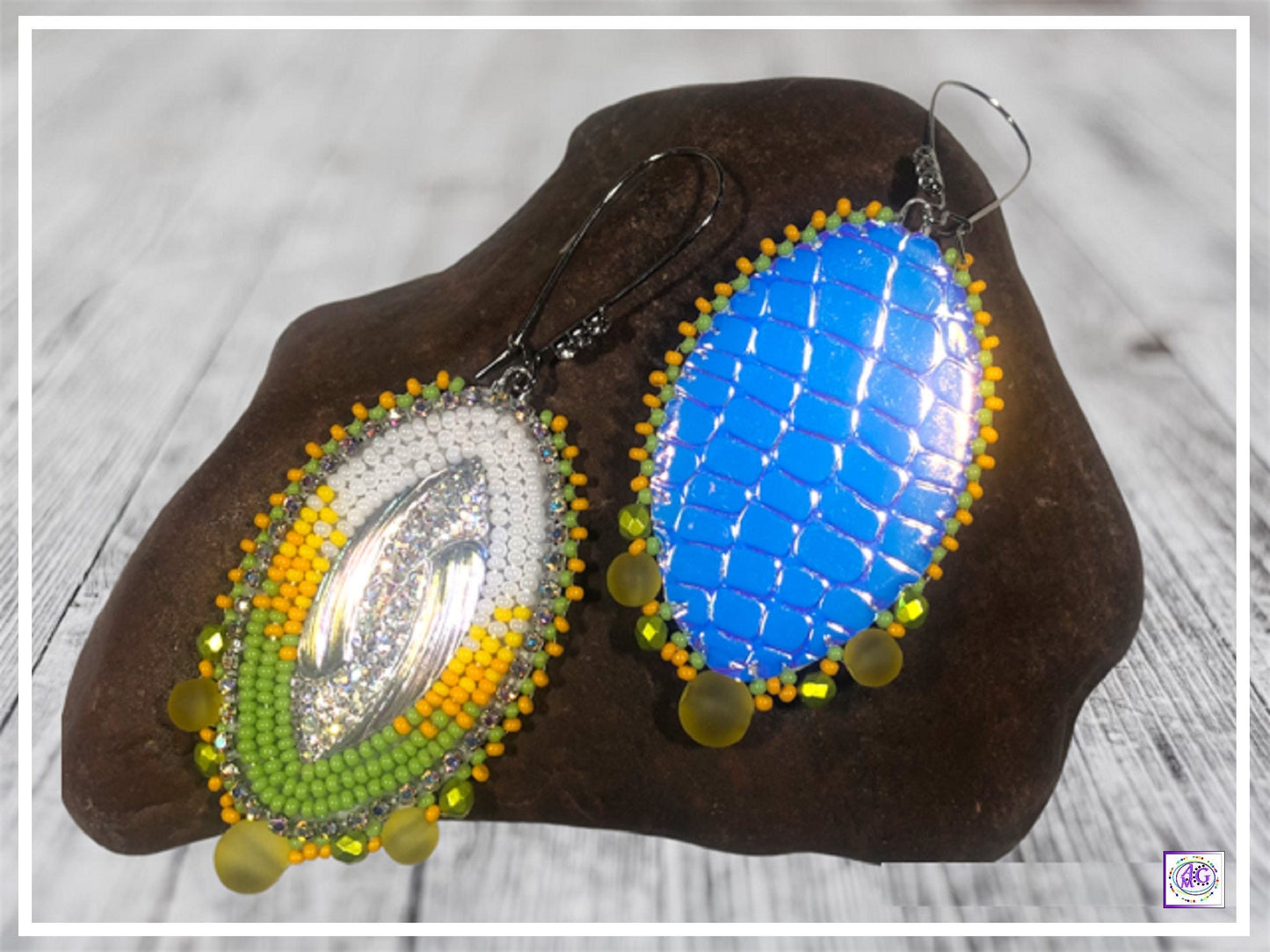 Beaded Earrings, Yellow Beaded Marquise Earrings