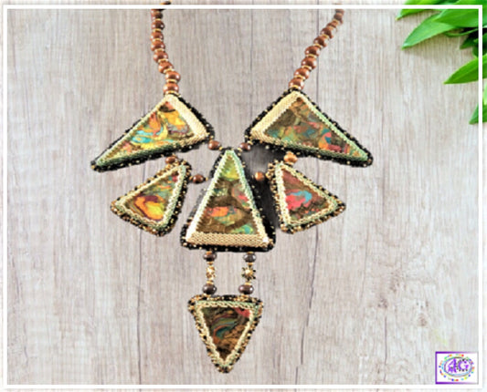 Triangle Necklace with Polymer Clay and Wood Beads