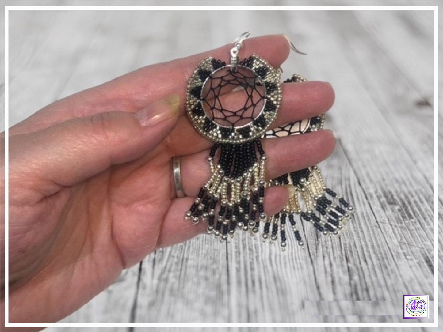Black Beaded Dreamcatcher Earrings