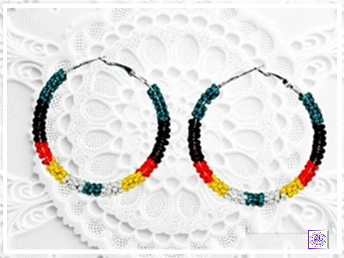 Multi Color Beaded Hoop Earrings 2"