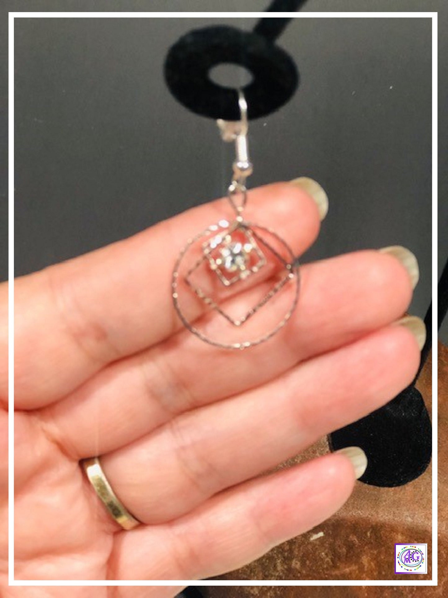 Silver Dangle Earrings with Rhinestone