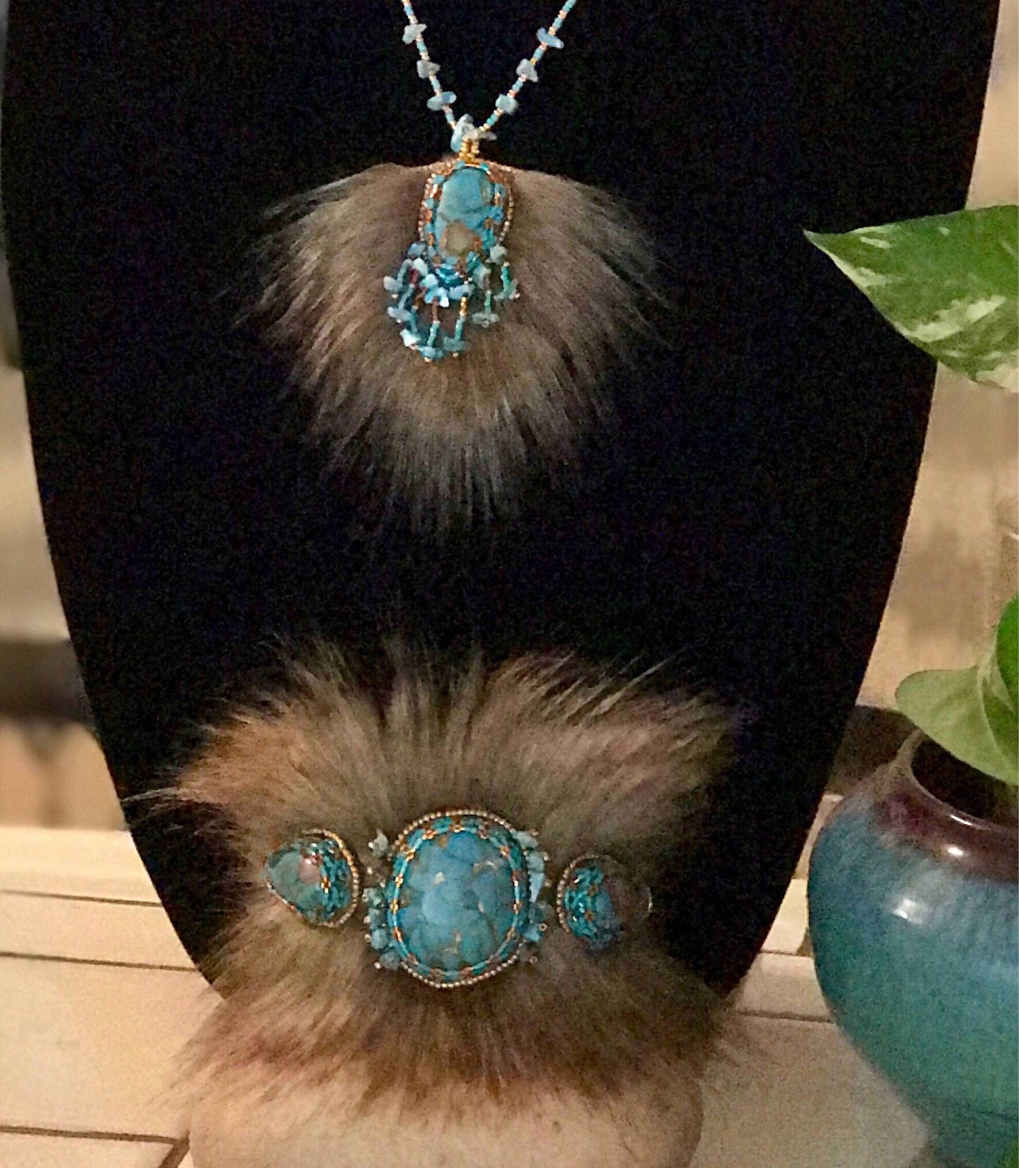 Faux Turquoise Bead Bracelet and Necklace