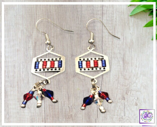 Red, White and Blue Delica Bead Earrings with Crystals