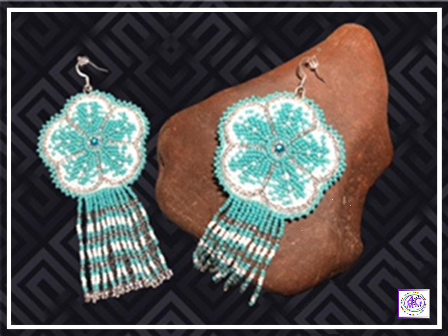 Teal Beaded Blooming Flower Fringe Earrings