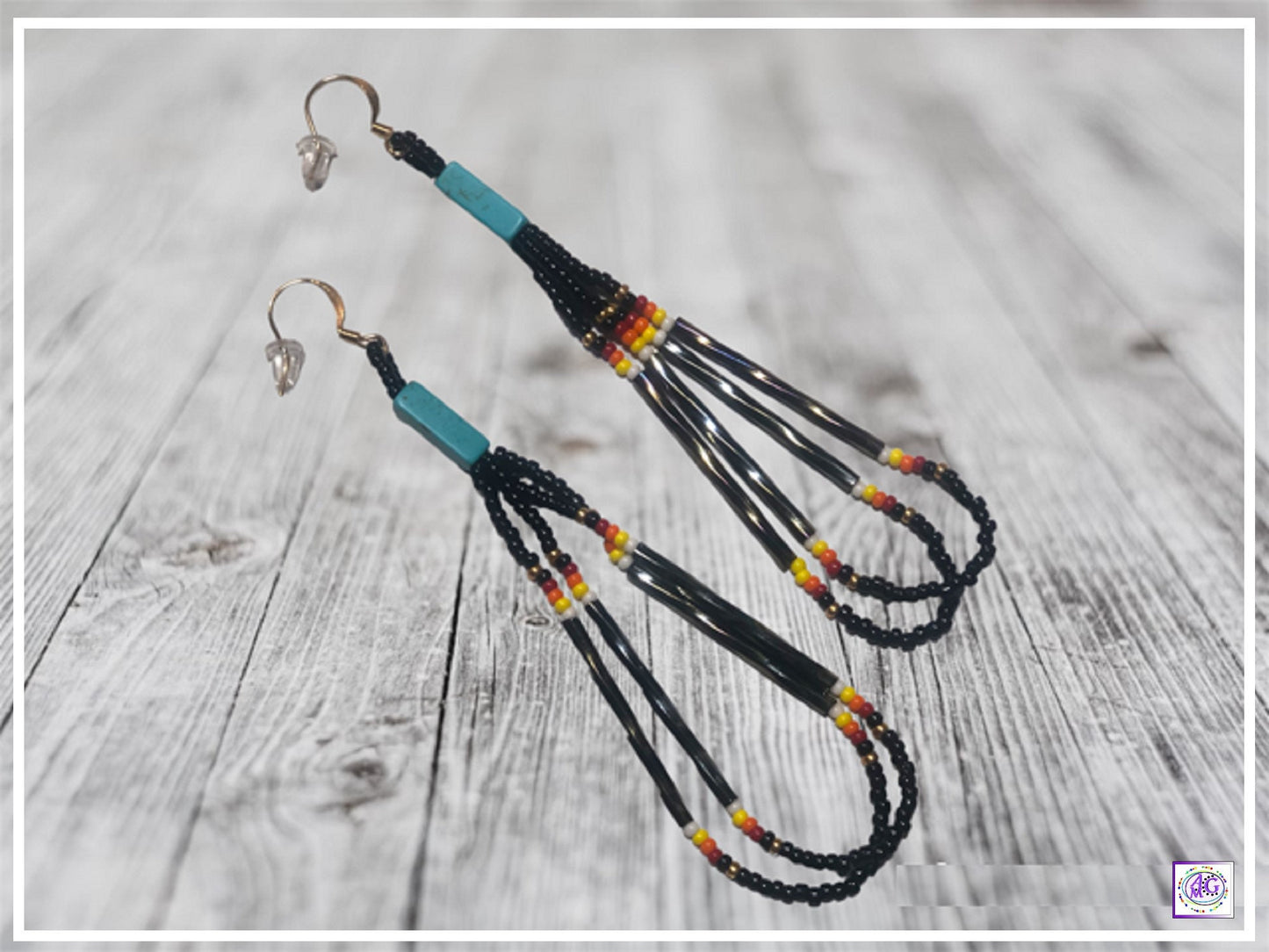 Tassel Bead Necklace Set with Rainbow and Black Seed Beads