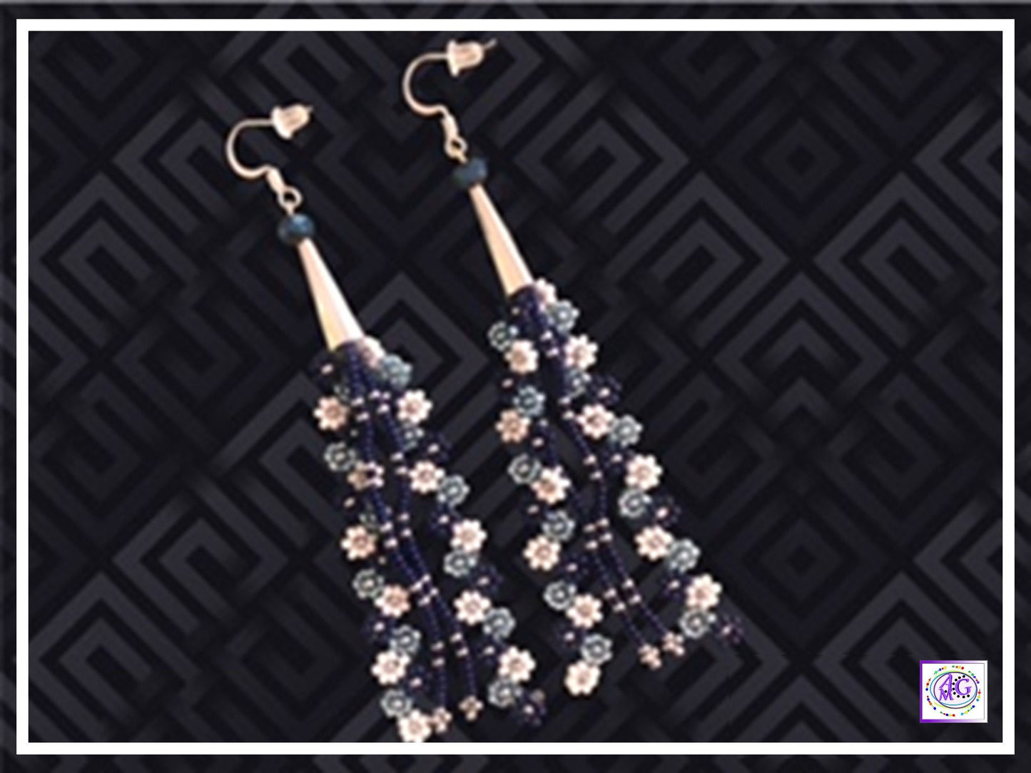 Cobalt Blue Beaded Daisy Flower Earrings
