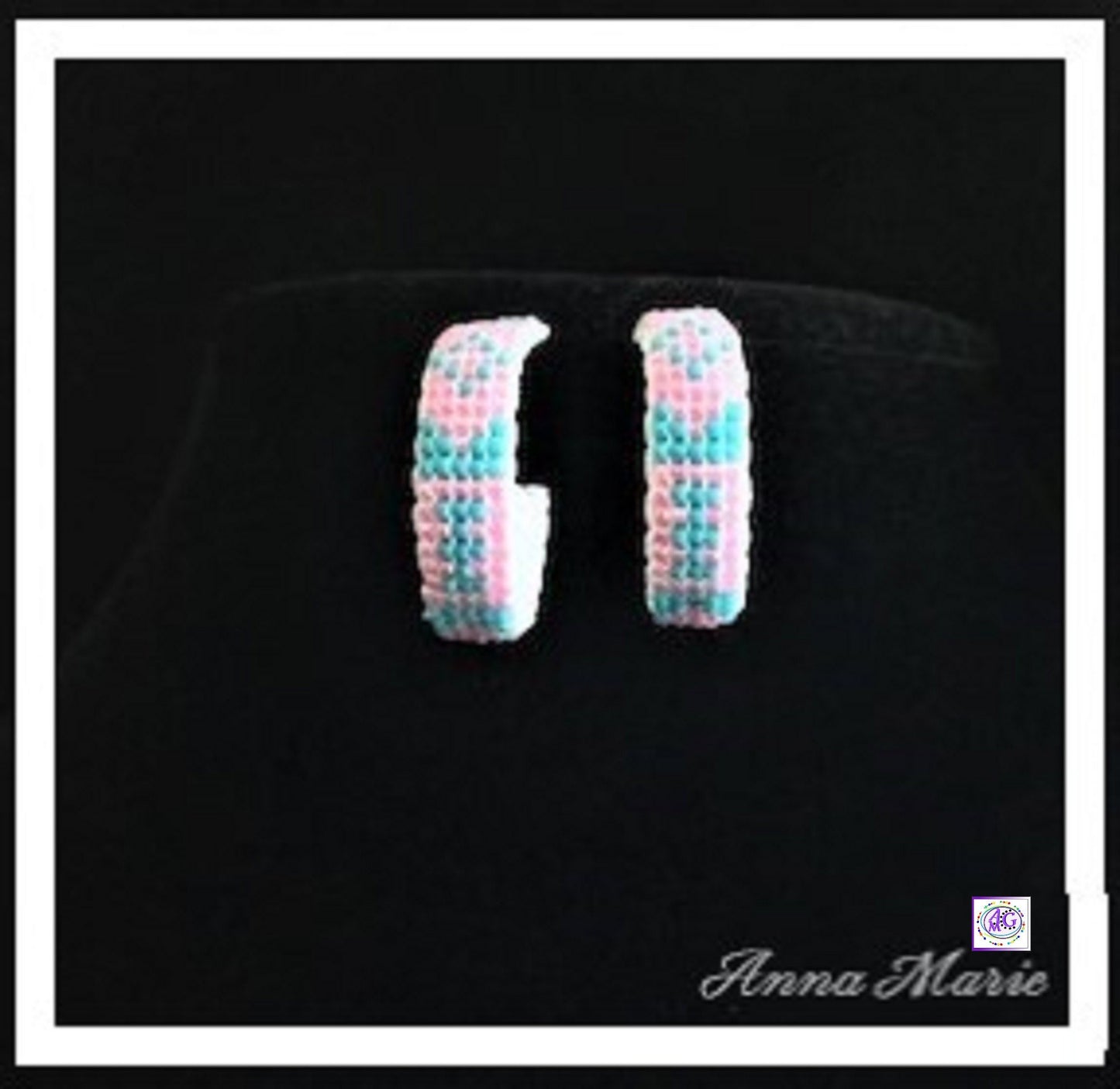 Pink and Teal Beaded Hoop Earrings