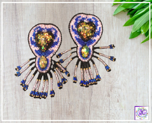 Beaded Fringe Earrings with Resin Heart 3"
