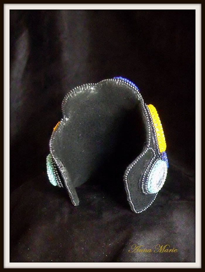 Colorful Sparkle Cuff Bracelet on Black Suede