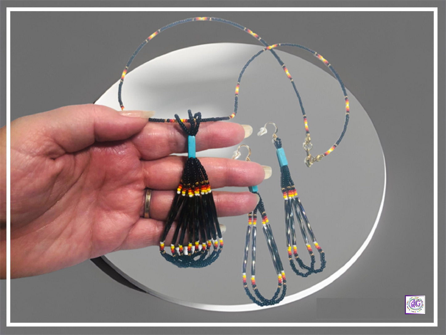 Tassel Bead Necklace Set with Rainbow and Black Seed Beads