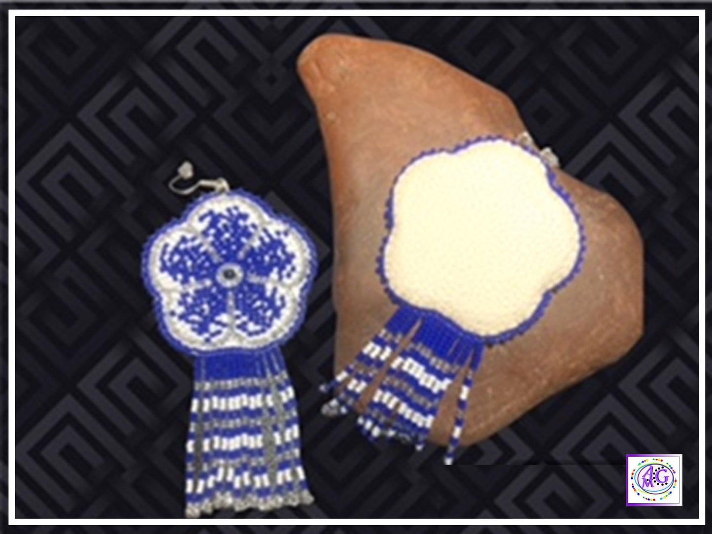 Blue Beaded Blooming Flower Fringe Earrings