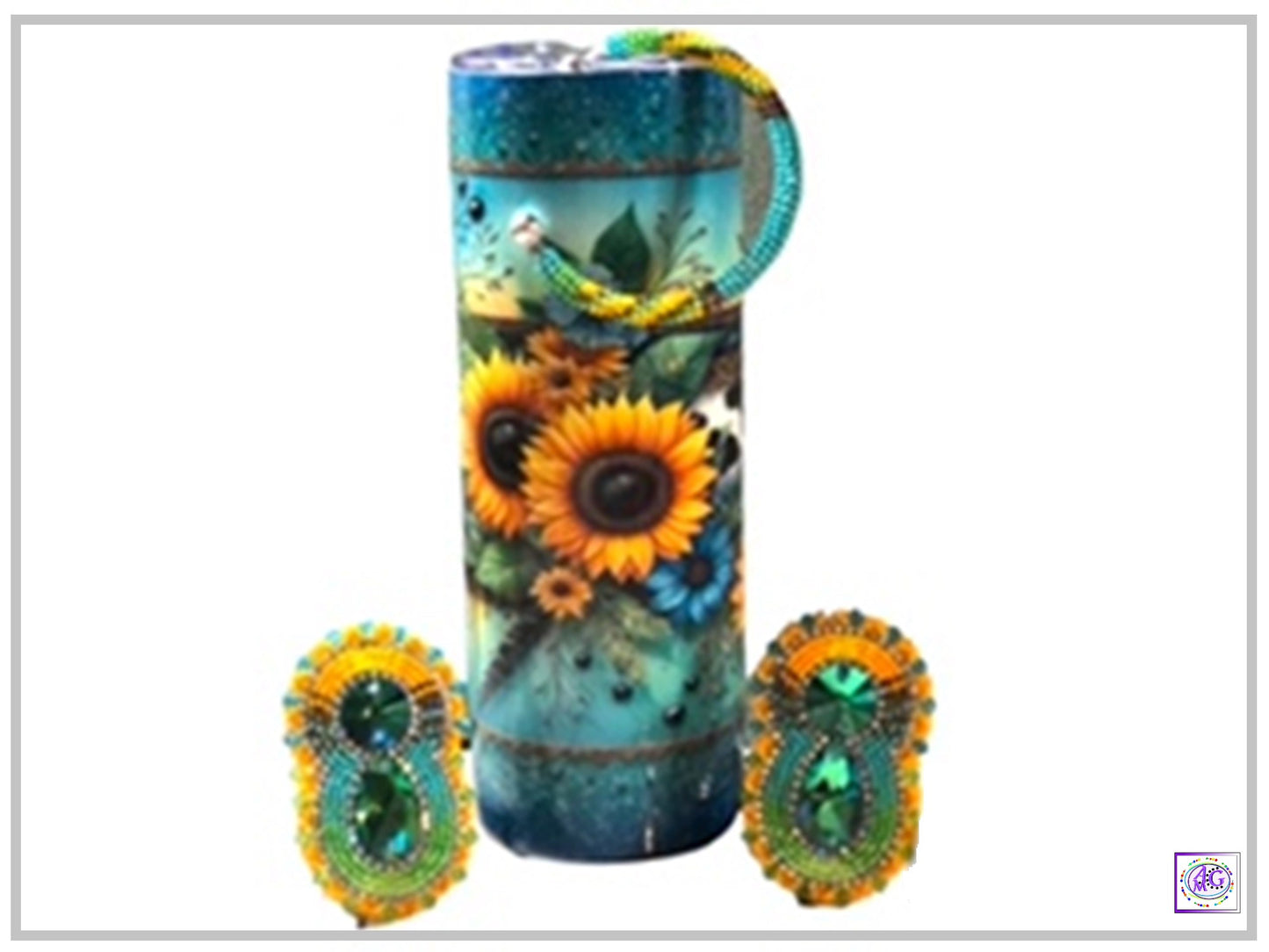 Sunflower Beaded Jewelry Set with Matching Tumbler Cup